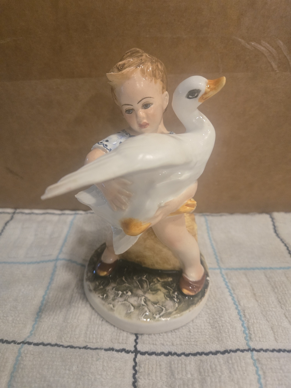 Vintage Italian Porcelain Boy & Goose Figurine - Giovanni De Martino #1070